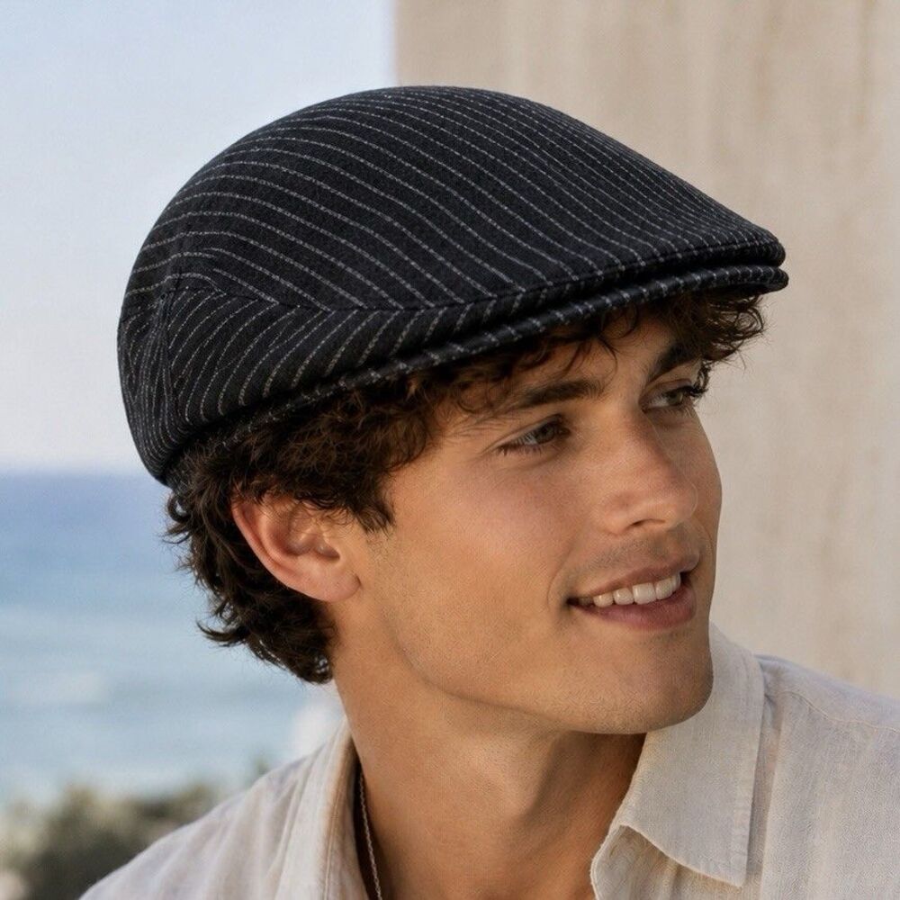 Polo Ralph Lauren Newsboy Cap Hat Black Pinstripe Wool Cashmere S/M Vintage